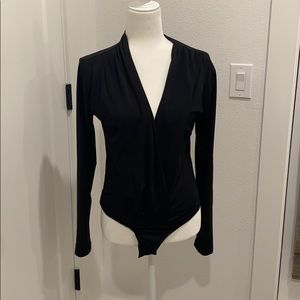 Prima black low v neck bodysuit